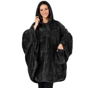 PAVILIA Angel Wrap Hooded Blanket Poncho, Wearable Blanket Throw Wrap Poncho for Women Adult, Cozy Fluffy Sherpa Fleece Shawl Cape with Hood pockets, Warm Gift for Mom Wife