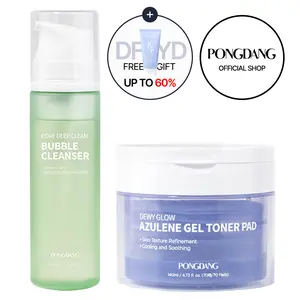 [PONGDANG] Fresh Reset Duo: Azulene Gel Toner Pad & Bubble Cleanser | Cooling Calm & Sebum Control | Soothing & Hydrating Routine | Korean Skin Care