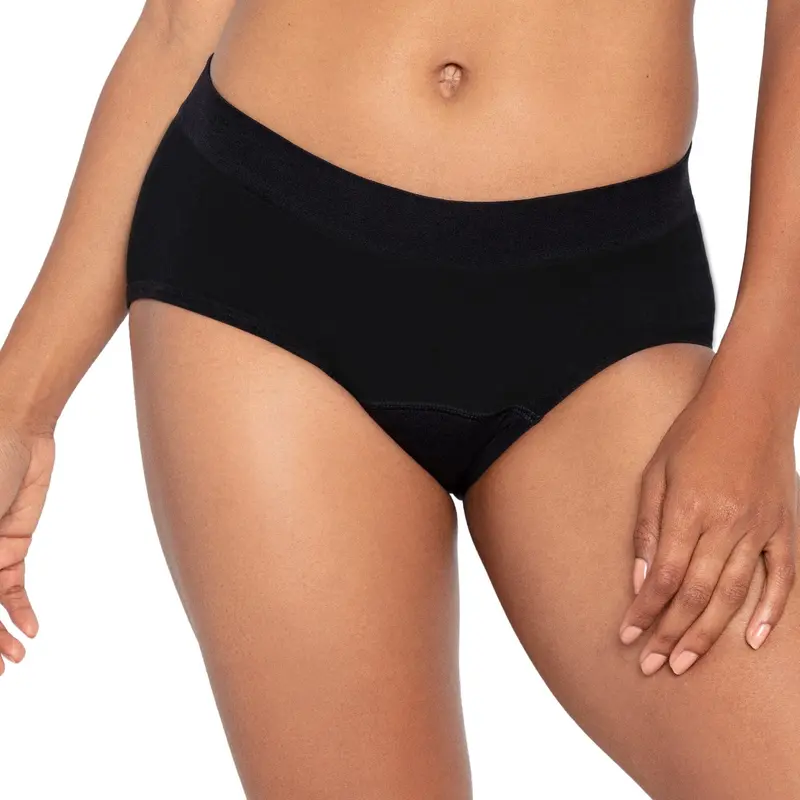 Women's Minimalist Basic Seamless Wire-Free Bikini Cut Sporty Period Underwear - 9 Tampons Absorbency Heavy Flow Protection, Stretchy Nylon Spandex, Breathable Organic Cotton Gusset, Knit Fit, Comfortable Smooth