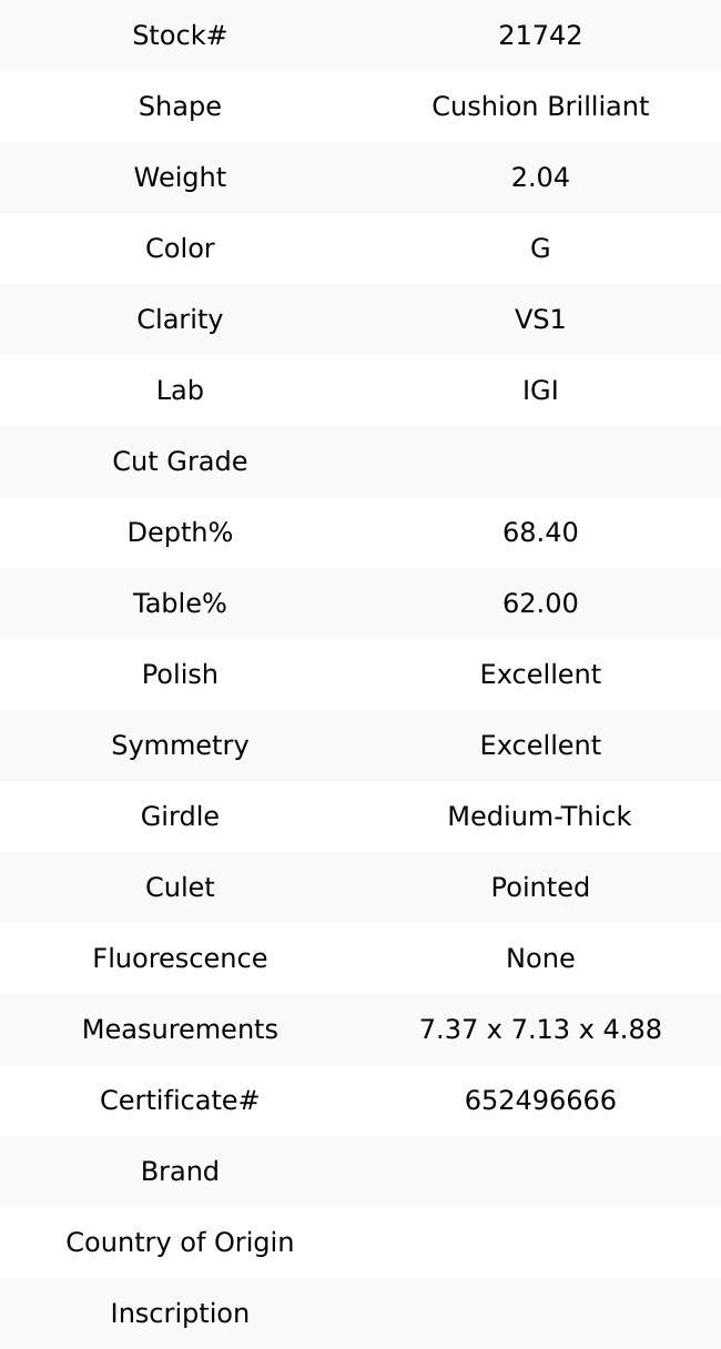 2.04 ct G VS1 Square Cushion