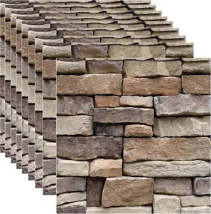 10PCS 3D Wall Panels Peel and Stick, 3D Brick Wallpaper Peel and Stick PVC Stone Wall Panels Self-Adhesive Waterproof