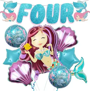Big Mermaid 4th Birthday Decorations Set - Pack of 8 | Mermaid Birthday Decorations 4 Year Old Girl | Mermaid Balloons 4, Mermaid Party Decorations 4th Birthday | 4th Mermaid Birthday Party