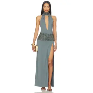 Jaded London Beaded Halterneck Maxi Dress in Blue