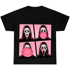 Bubble Gum Ghostface Halloween T-Shirt – Funny Scream Horror Tee, Spooky Season Menswear Gift, Cotton Unisex Shirt