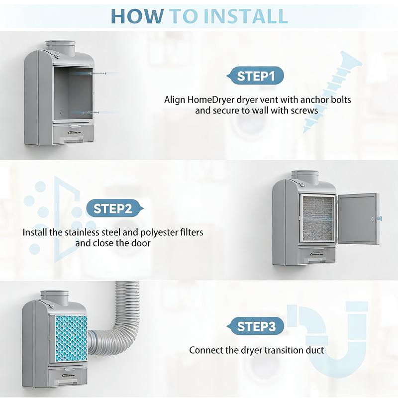 Gray Indoor Dryer Vent 2026 New Upgraded, Dryer Vent Box With Stainless Steel Screen Filter, Enhanced Air Quality Water Drawer System, Plus 6 Extra Polyester Filters for Electric Clothes Dryers