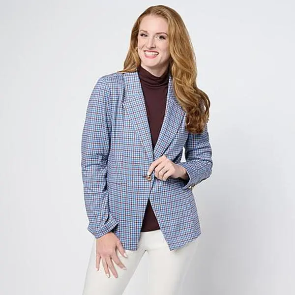 DG2 by Diane Gilman Ponte Knit Printed Plaid Blazer