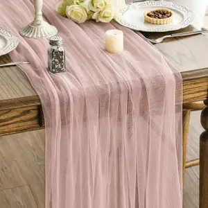 Dusty Rose Gauze Table Runner 120 Inch 10FT Seasonal Sheer for Kitchen Dining Holiday Wedding Birthday Baby Shower Home Party Decor