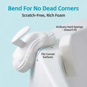 Bathroom Absorbent Sponge Scrubber with Handle,Kitchen Cleaning Brush,Foldable Bendable Scrubber Brush for Bathroom,Soft High Quality Sponge Cleaning Brush,Multi Purpose Household Cleaning Tool for Bathtub,Tile,Countertop,Sink,Plastic,1 Handle & 2 Sponges