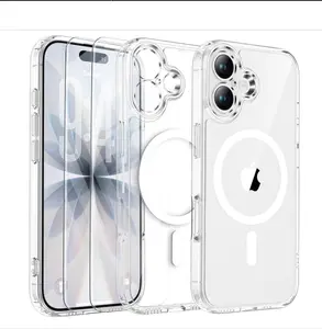 for iPhone 17 Case with 2 HD Tempered Glass Screen Protector, Fit for MagSafe, Anti Yellowing Clear Back Military Grade Shockproof Ultra Slim Phone Cover for iPhone 17 6.3" - Clear