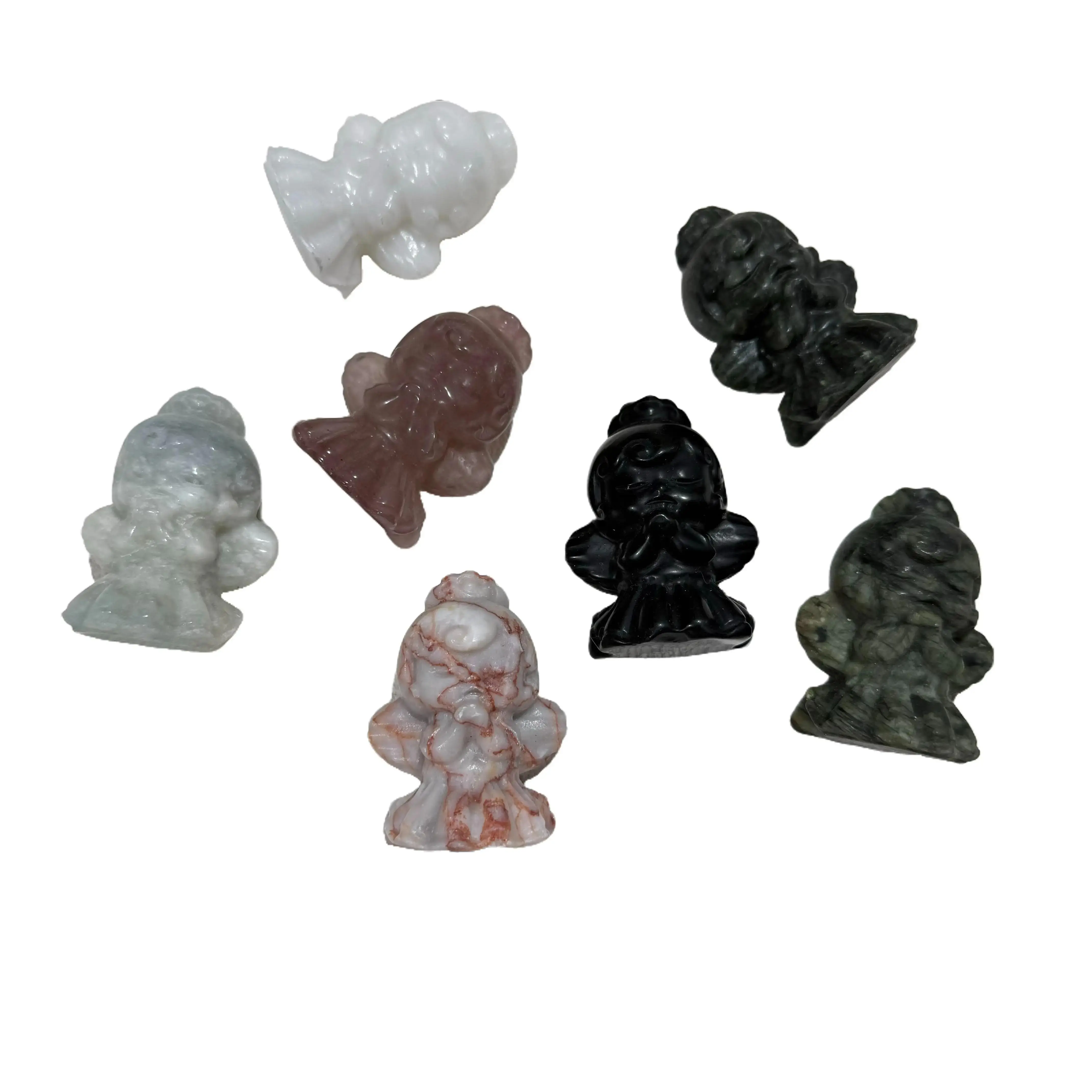 Ig Natural Crystal Guardian Angel Statue, Various Hand-Carved Crystal Guardian Angel Statues, Women's Gifts, Art Collection Statues Home Decoration-3 count