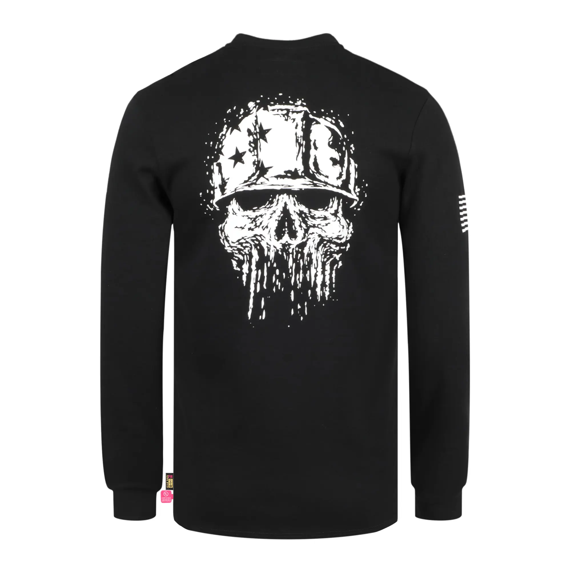 Men's 7OZ Midweight Flame-Resistant Cotton Fashion Knit Henley T-Shirt - Flag/Skull Print, FR Garment - D1203