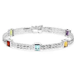 Imperial Silver Sterling Silver Multigem Wheat Chain Bezel Bracelet