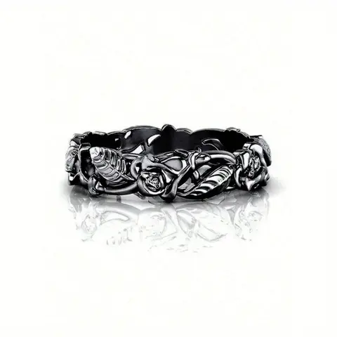 Engraved Vintage Bridal Floral Motif Gothic Fantasy Ring - Unisex Alternative Rings for Women, Wedding Costume Jewelry, Thoughtful Love Gift