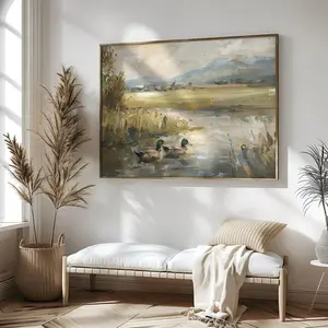 Mallard Duck Pond Art Print Vintage Duck Painting Countryside Wall Art Rustic Cabin Decor Bird Hunter Gift Mallard Duck for Nursery Decor