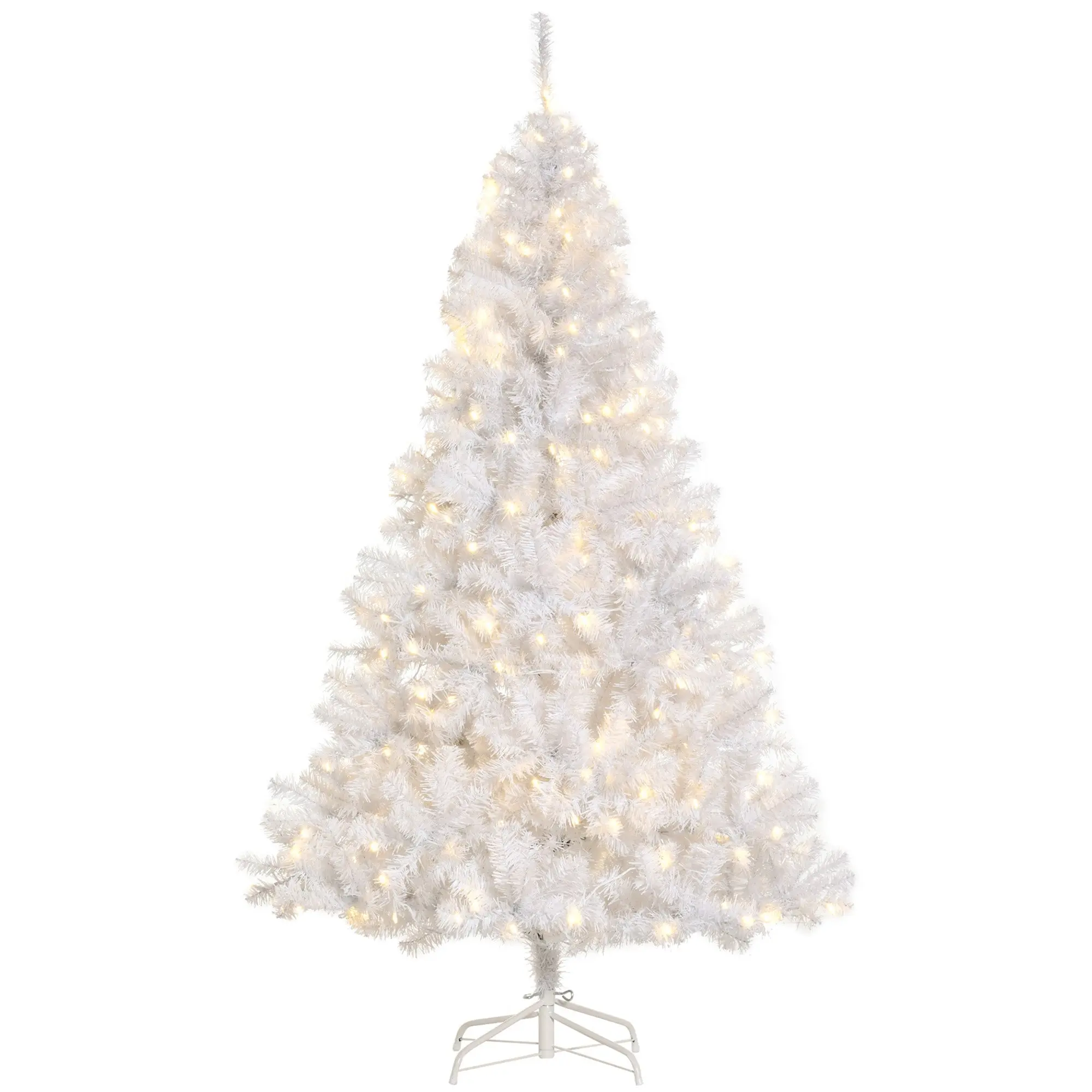 White 6 FT Tall Pre-Lit Plastic Artificial Christmas Tree Decor with Realistic Branches, 250 Warm White LED Lights, and 1000 Tips, Holiday, Artificial Specialty Tree Decor, Light Specialty Tree Decor