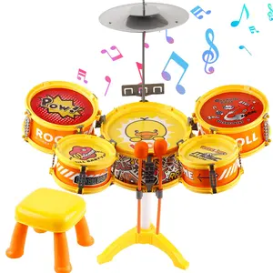 Christmas ToysToddler Drum Set with Chair - Mini Musical Toys for Kids 1-3 Years, Includes Stickers & Drumsticks, Perfect Gift for Boys & Girls, Educational Music Toy, Develops Rhythm and Coordination Skills