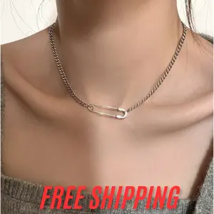 1pc Fashion Elegant Safety Pin Pendant Chain Necklace, Minimalist Versatile Choker Necklace, New Arrival