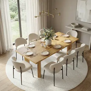 HIPIHOM 5-Piece Japandi Extendable Dining Set, Oak Grain Table (130-170cm) with 4 Corduroy Ergonomic Chairs, Space-Saving Minimalist Furniture for Nature Lovers, Aesthetic Home Inspo