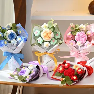 1 Set Handmade Crochet Yarn Bouquet Set, Includes Fabric and Knitted Flowers, Knitted Roses, Perfect Gift for Birthday, Anniversary, Mother's Day, Valentine's Day