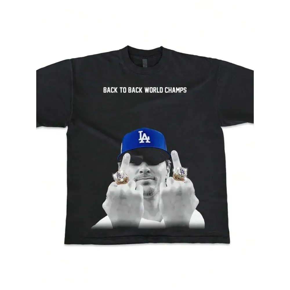 Ki Ke Hernandez “Back to Back World Series Champions” 2025 mid-length finger baseball vintage look oversized boxy T-shirt bootleg Basic Breathable