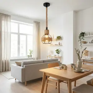 Vintage Jute Rope Woven Lamp Shade with Iron Frame, Romantic Santorini Style, Outdoor Garden Patio Balcony, Warm Light, E27/e26 Bulb Compatible