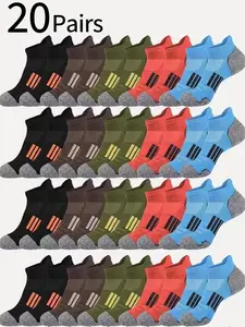 20 Pairs Unisex Sport Socks, Durable Colorblock Low Top Athletic Crew Socks, Quick-Dry Breathable Soft Comfort, Gym Basketball Hiking Badminton Socks