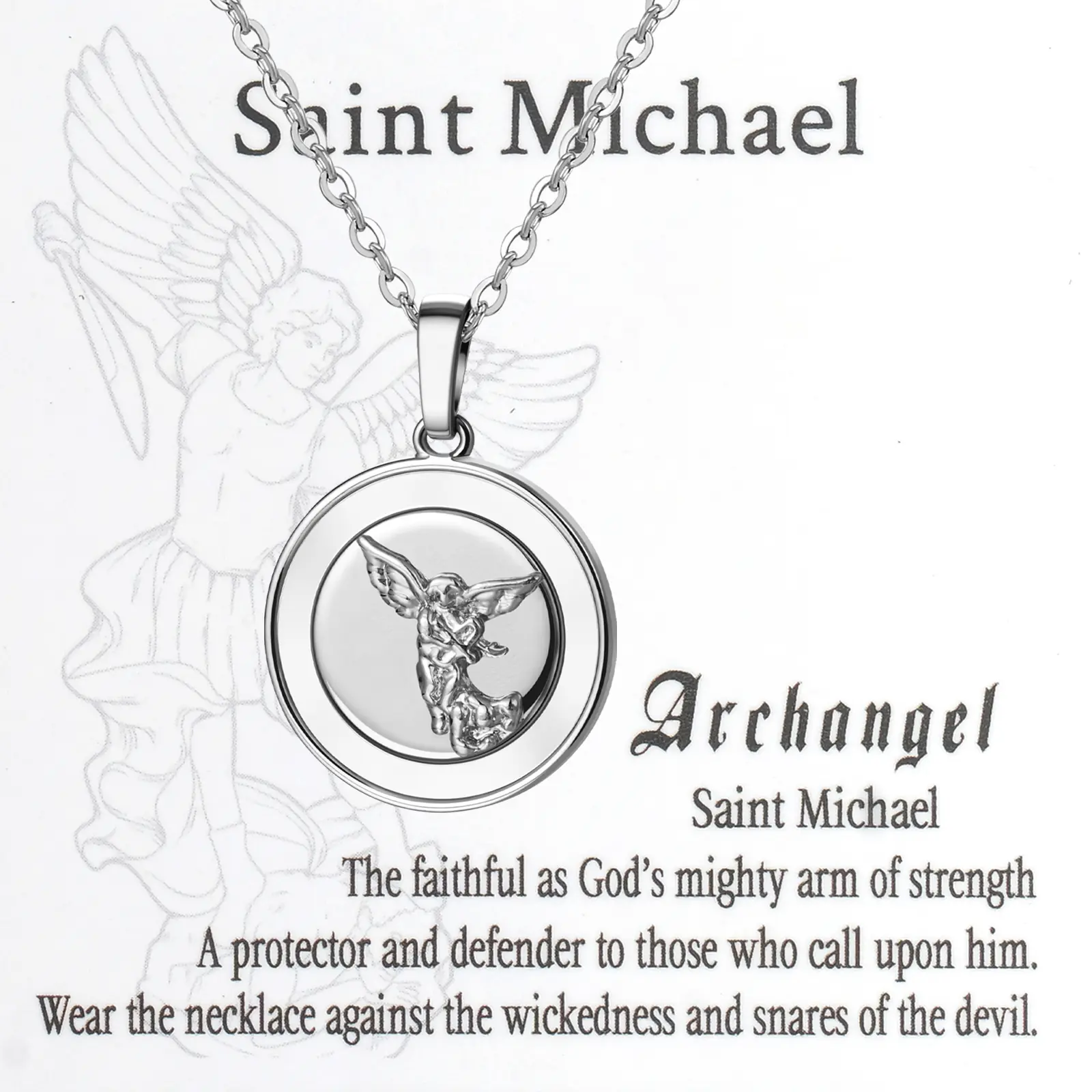 OIDEA Women's Unisex Fit St. Michael Shell Pendant Necklace - Stainless Steel Catholic Protection Jewelry, Religious Symbol, Daily Wear, Minimalist Gift Necklace with Included Card, Daily Wear Necklace, Minimalist Necklace summerwins,summerwins