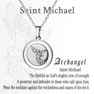 Women's St. Michael Shell Necklace: Archangel Michael Stainless Steel Pendant Catholic Protection Jewelry with Card