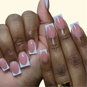 Luxury Nude and White French Tip Acrylic Nails by PixyPressOnEssentials