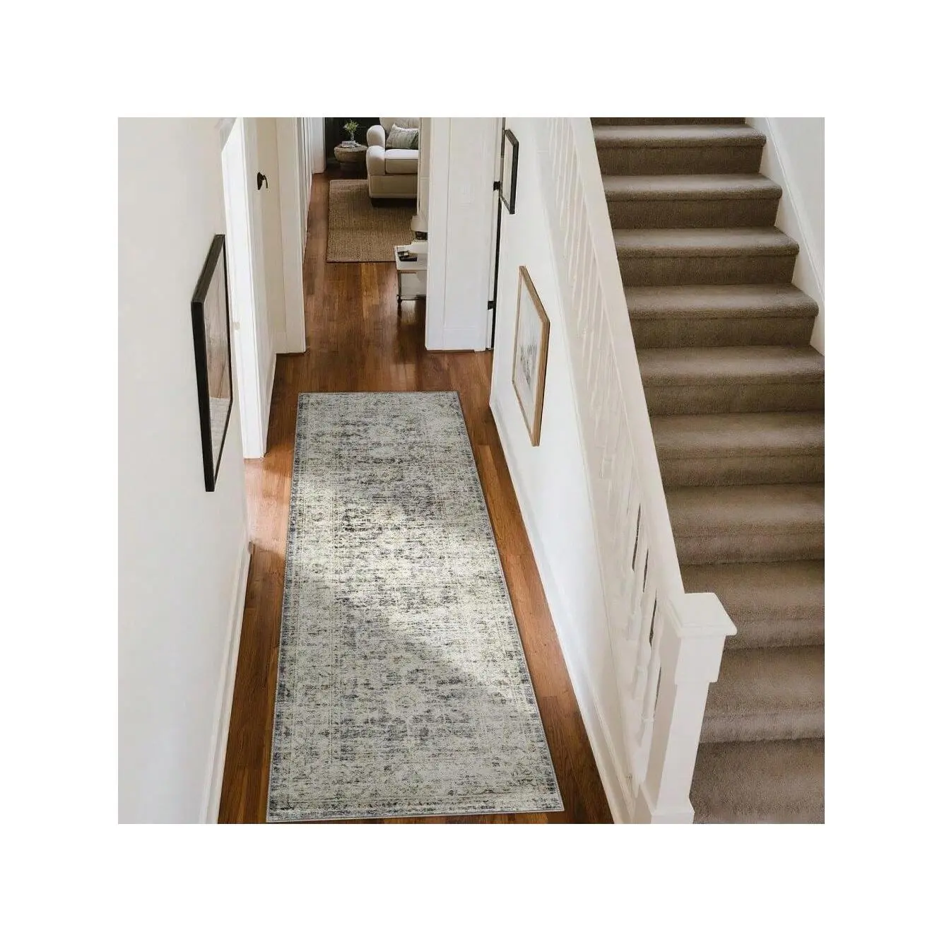 Green-8*10 feet Machine Washable Rug Vintage Floral Rug Distressed Oriental Rug With Non Slip Backing, Low Pile Thin Soft Carpet, Traditional Printed Floor Cover For Living Room, Bedroom
