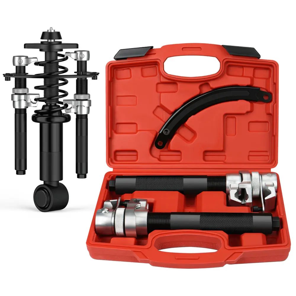 Heavy Duty 2-Piece Macpherson Strut Coil Spring Compressor Tool Set with Safety Jaws, Holder, 2645lb Max Load
