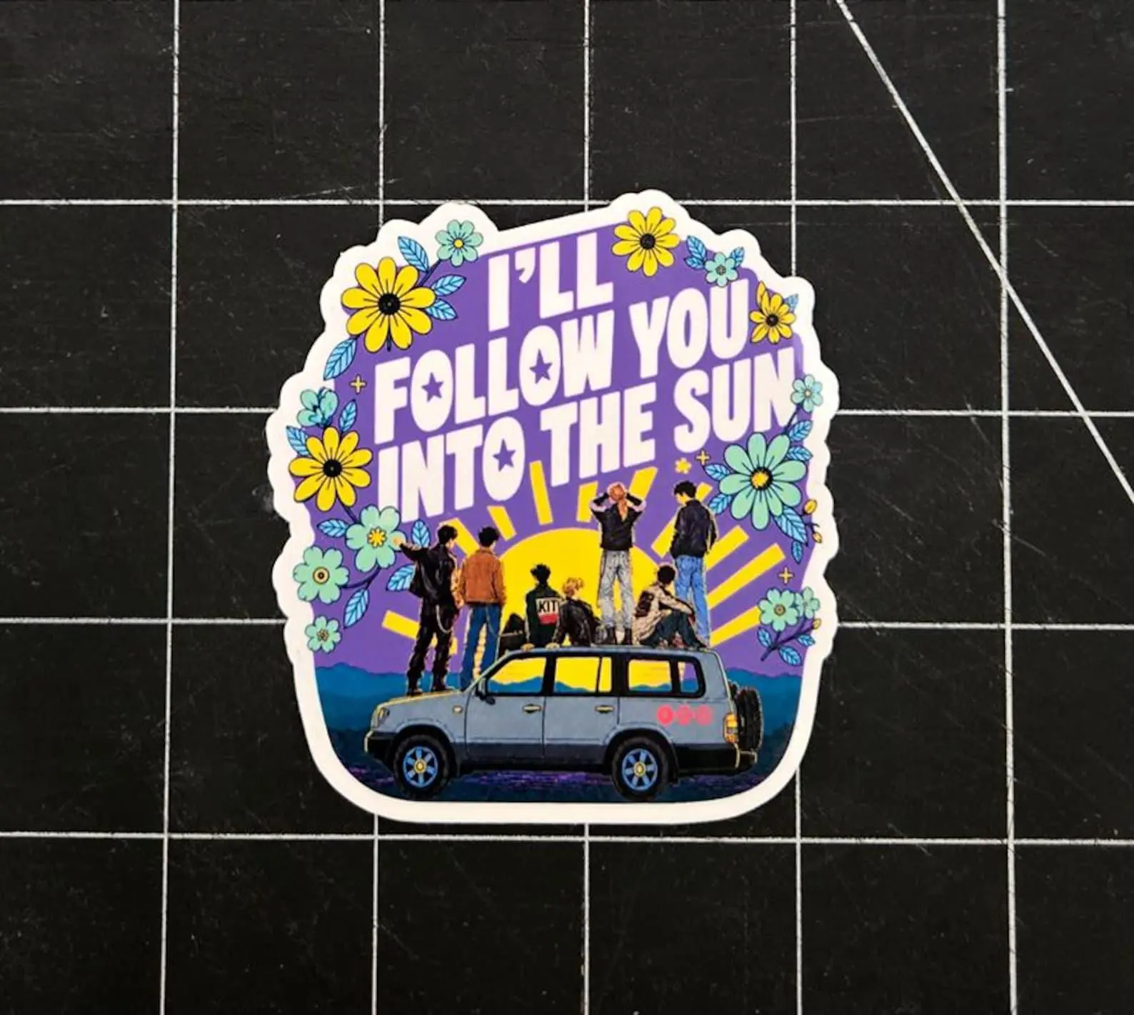 Into the Sun Vinyl Sticker | Retro Sunrise Aesthetic Decal | Waterproof Glossy Laptop Sticker