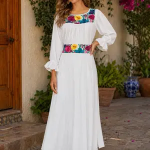 Vestido cinturón bordado en tela rayón