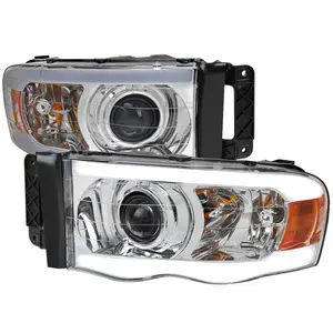 2002-2005 Ram 1500 / 2003-2005 Ram 2500 / 3500 LED Tube Projector Headlights (Chrome Housing/Clear lens)