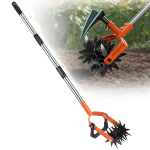 Rotary Tiller Garden Tool 2-in-1 Weed Removal & Soil Loosening with Sharp Star-Shaped Tines Adjustable Handle for Effortless Gardening
