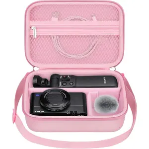 Carrying Camera Case for  ZV-1/ ZV-1 II/ZV-1F Vlog Digital & Vlogger Accessory Kit Tripod, Travel Storage Bag with Strap, Mesh Pocket fit , Pink