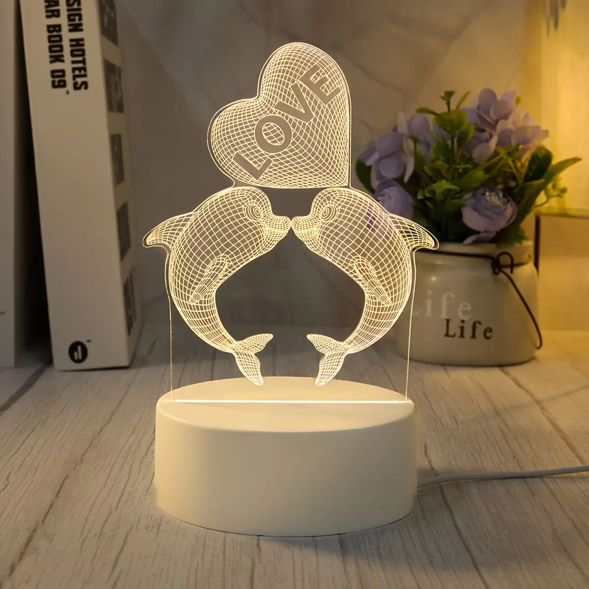 Creative Glowing Dolphin Night Light, Decorative Night Light, Valentine's Day Gift, Heart-Shaped Bedside Lamp, Home Decor, Desktop Decoration, Party Atmosphere, Bedroom Led Lights