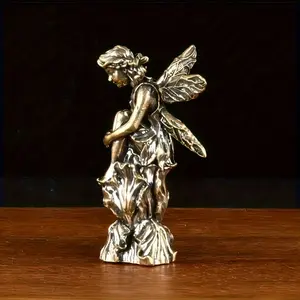 Vintage Brass Angel Figurine, Creative Guardian Angel Home Decor, Beautiful Fairy Desk Ornament, No Power Needed, Perfect Decoration Gift for Friends