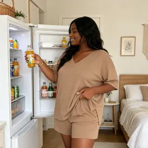Women's 2 Piece Outfits V Neck Short Sleeve T Shirt and Shorts Set Casual Loose Tracksuits Loungewear with Pockets