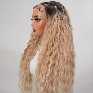 NOBLE 25 Inch Brown-gold gradient braided wavy curls with lace detailing for long waves