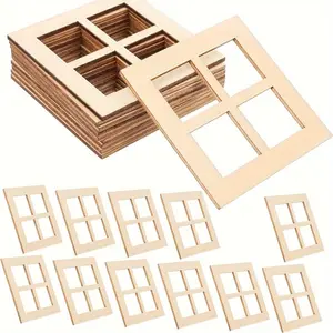 Unpainted Wooden Window Frame Crafts, Handcraft, Miniature Decorative Windows, Model Wood Windows, Mini Home Furniture, Mini Scenes, DIY Kit