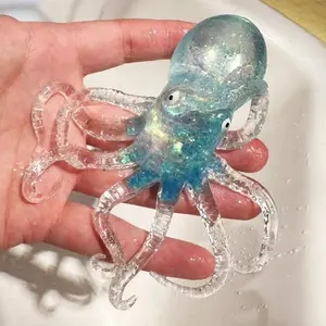 Glowing Crystal Octopus Stress Relief Toy, Soft Slow Rebound, Sticky Stress Toy, Portable Travel Finger Squeeze Toy, Tabby Squid