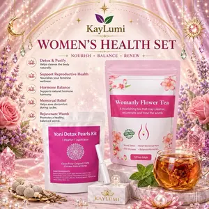 Kaylumi Women's Traditional Packaged Botanical Extracts Herbal Set - Detox Cleanse Tea, Ready-to-Mix Tea, Yoni Pearl, Fruity Beverage for Reproductive Health Support