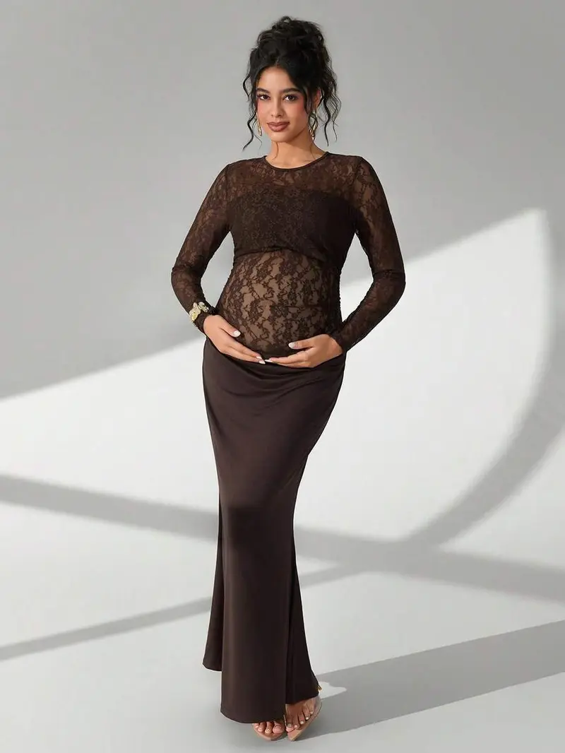 fitted lace wedding dress Maternity Off Shoulder Cap Sleeves Mermaid Hem Satin Evening Dress –  Elonnashop main image 0