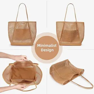Large Mesh Beach Tote Bag – Heavy-Duty, Sandproof with Zipper Pocket for Women – Essential Beach/Pool & Travel Accessory