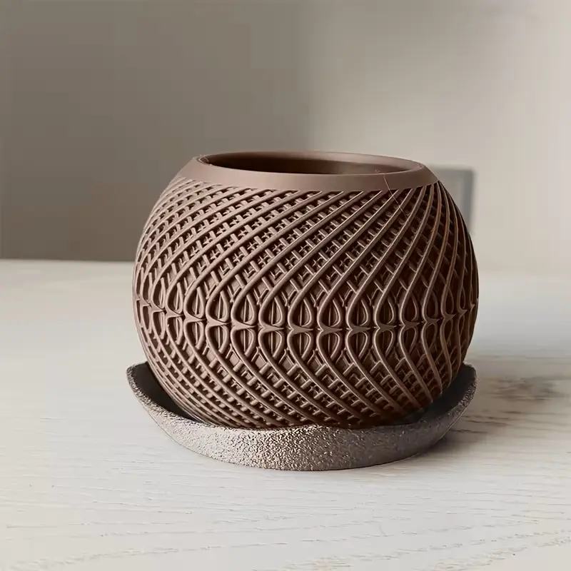 Brown 10cm x 8cm Decorative Planter with Intricate Design for Home Decor