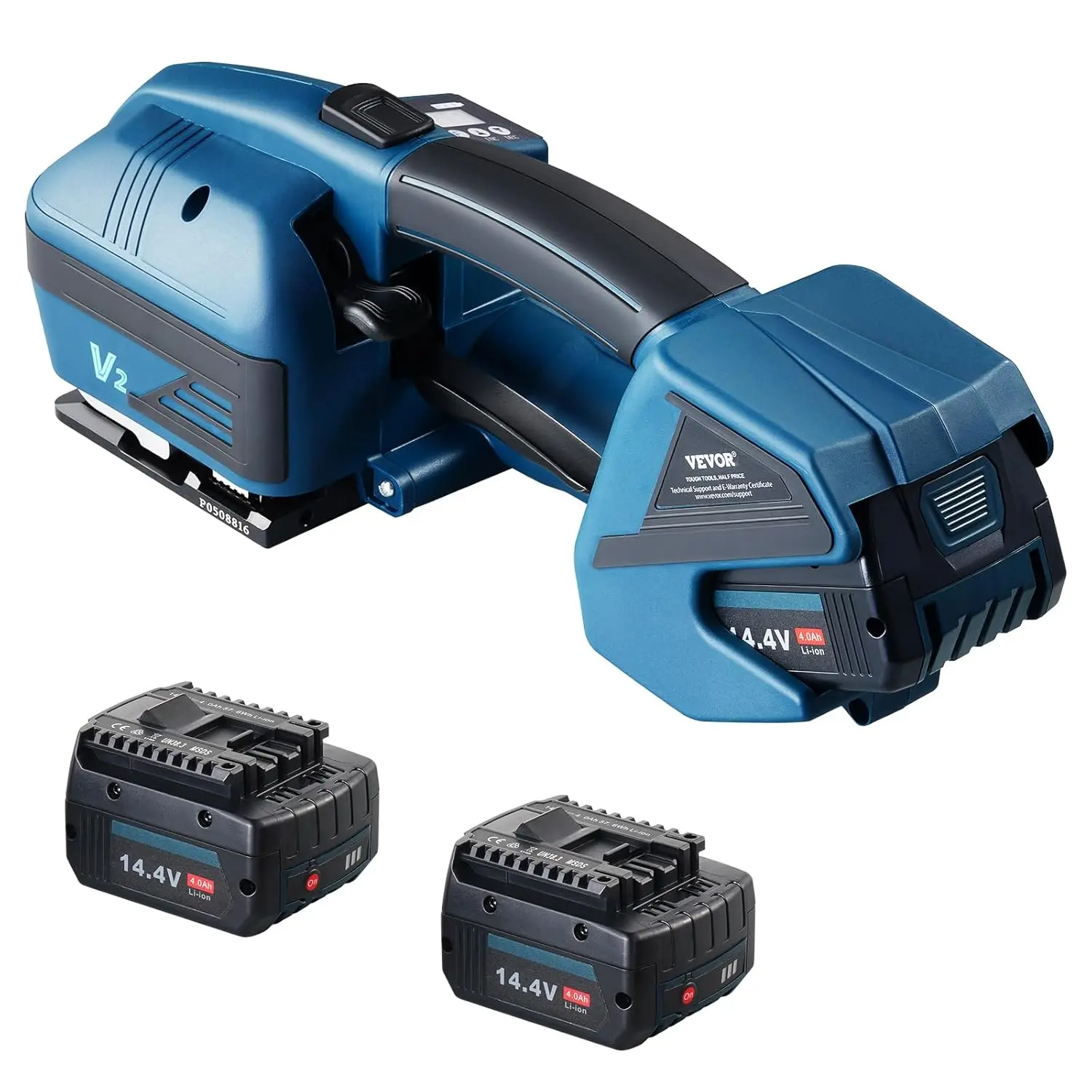 VEVOR Electric Strapping Machine, for 0.35"-0.63" PP PET Straps, Portable Electric Banding Tool with Digital Display, 2 x 4000mAh Battery Powered Automatic Strapping Tool for Packaging Box Pallet