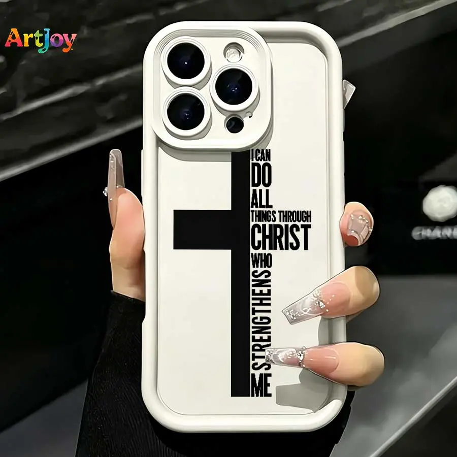 Minimalist "I Can Do All Things Through Christ" Bible Verse TPU Matte Silicone Phone Case - Shockproof, Anti-Slip Surface Protection Accessories for Galaxy S25,S24,S23,S22,S21 PLUS,FE,Ultra,A33 & iPhone17 Pro Max,16,15,14,13 - Ideal Birthday Gift, Smartph