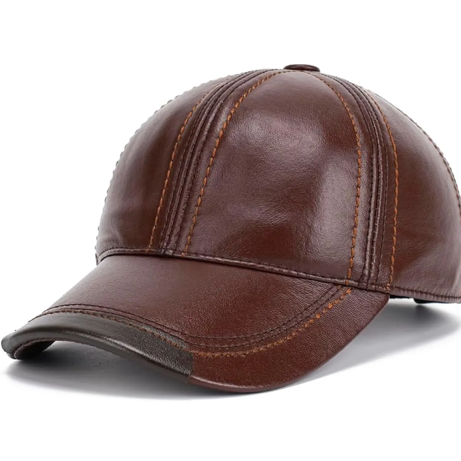 Real Cowhide Leather Baseball Cap for Men Women Adjustable Handmade Leather Hat Pre Curved Visor Outdoor Driving Motorcycle Cap