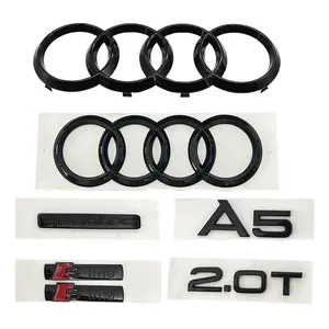 4Ring ABS 192mm 273mm Car Hood Front Bonnet Grill For Audi A5 2.0T 2010-2019 Logo Emblem Rear Trunk Quarrto S line Sticker Accessory